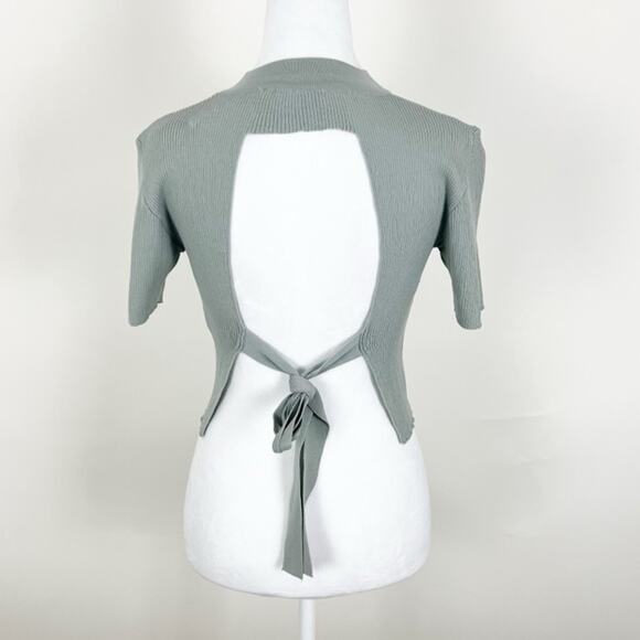 Zara Ribbed Short Sleeve Open Back Top Gray Size Large - Picture 4 of 5